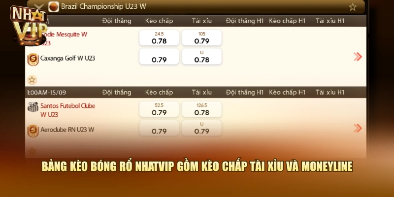 Bảng kèo bóng rổ Nhatvip gồm kèo chấp tài xỉu và Moneyline